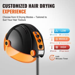 image-VEVOR Ionic Hooded Dryer, 1875W Professional Bonnet Hair Dryer, Sit Under Hair Dryer with Timer, 3 Temp Settings & Wind Speed, Floor Standing Rolling Base with Wheels for Beauty Salon Home Spa