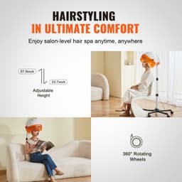 image-VEVOR Professional Hooded Dryer, 1875W High-Power Bonnet Hair Dryer, Sit Under Hair Dryer with Timer, 3 Temp Settings & Wind Speed, Floor Standing Rolling Base with Wheels for Beauty Salon Home Spa