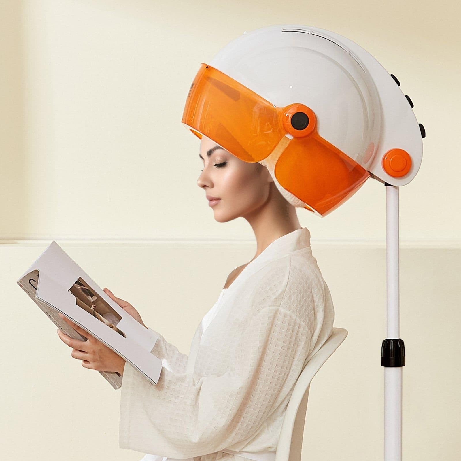 image-VEVOR Professional Hooded Dryer, 1875W High-Power Bonnet Hair Dryer, Sit Under Hair Dryer with Timer, 3 Temp Settings & Wind Speed, Floor Standing Rolling Base with Wheels for Beauty Salon Home Spa