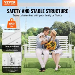 image-VEVOR Wooden Porch Swing 4.5 ft, Patio bench swing for Courtyard & Garden, Upgraded 880 lbs Strong Load Capacity, Heavy Duty Swing Chair Bench with Hanging Chains for Outdoors, White