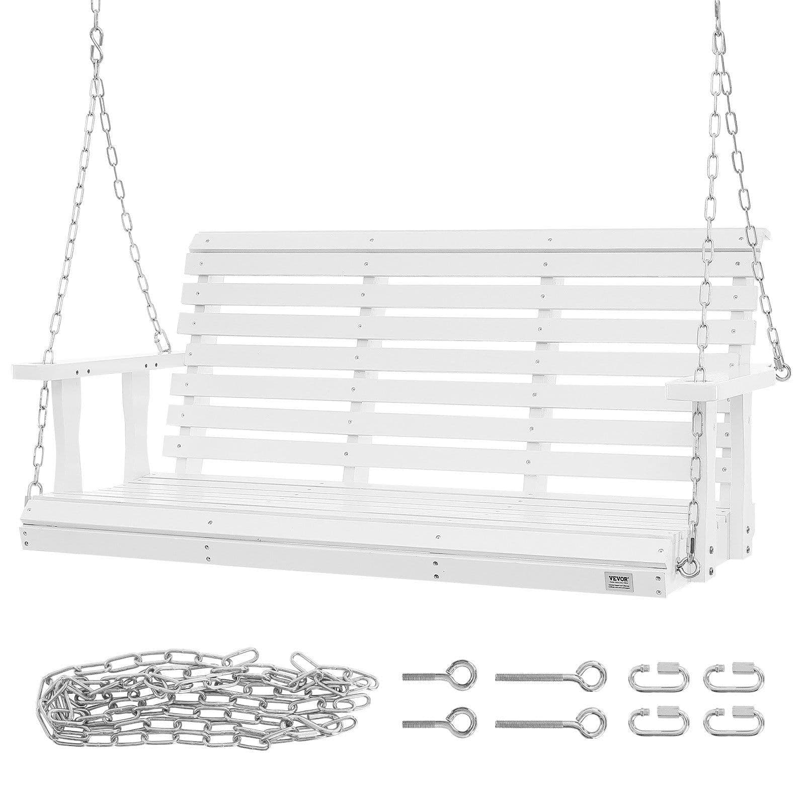 image-VEVOR Wooden Porch Swing 4.5 ft, Patio bench swing for Courtyard & Garden, Upgraded 880 lbs Strong Load Capacity, Heavy Duty Swing Chair Bench with Hanging Chains for Outdoors, White