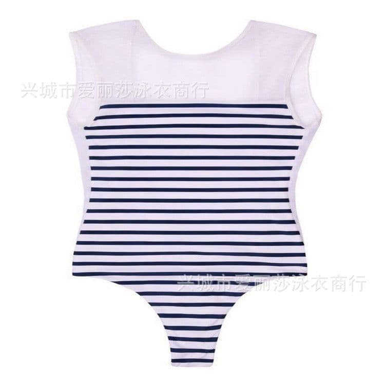 image-2020 new European and American style striped mesh stitching slim fit sexy bikini one-piece swimsuit