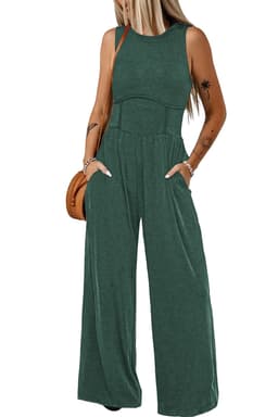 image-Black Cinched Waist Sleeveless Wide Leg Jumpsuit
