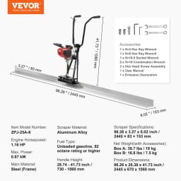 image-VEVOR Gas Concrete Power Screed, 8ft Aluminum Board Straight Edge Bar Set, 4 Stroke Cement Finishing Vibrating Motor with Height Adjustable Handles, High Efficient Concrete Tools 6500RPM