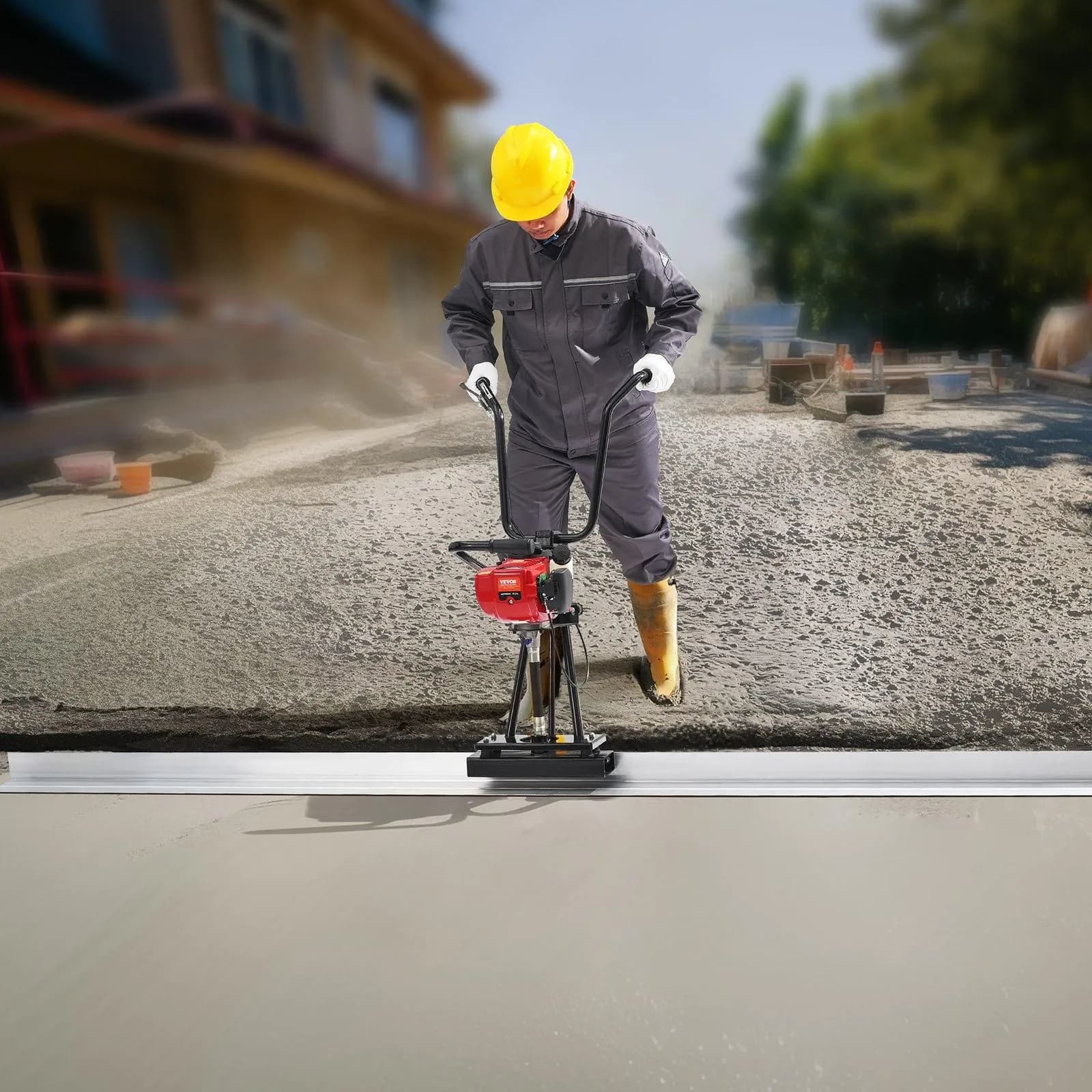 image-VEVOR Gas Concrete Power Screed, 8ft Aluminum Board Straight Edge Bar Set, 4 Stroke Cement Finishing Vibrating Motor with Height Adjustable Handles, High Efficient Concrete Tools 6500RPM