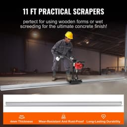 image-VEVOR Gas Concrete Power Screed, 11ft Aluminum Board Straight Edge Bar Set, 4 Stroke Cement Finishing Vibrating Motor with Height Adjustable Handles, High Efficient Concrete Tools 6500RPM