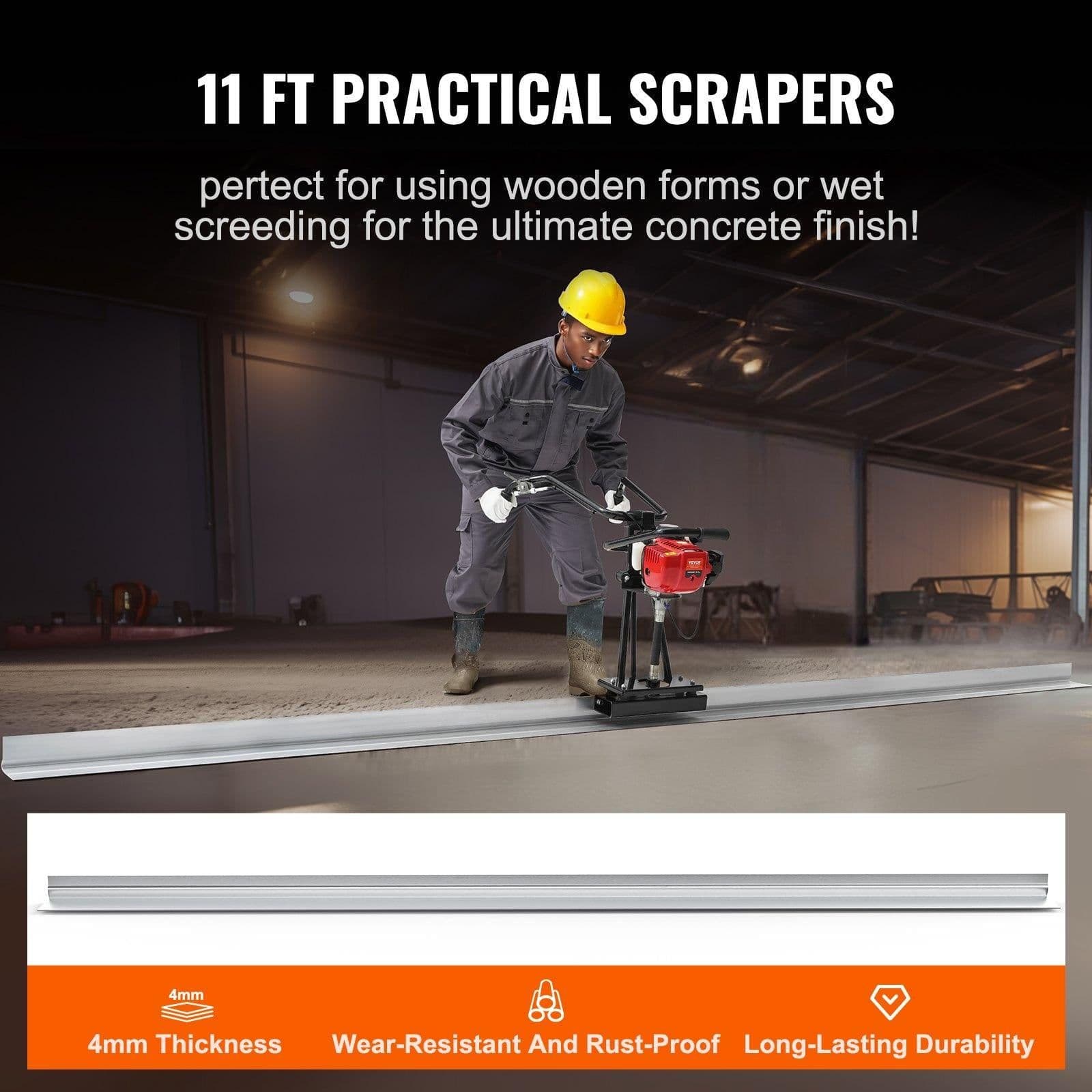image-VEVOR Gas Concrete Power Screed, 11ft Aluminum Board Straight Edge Bar Set, 4 Stroke Cement Finishing Vibrating Motor with Height Adjustable Handles, High Efficient Concrete Tools 6500RPM