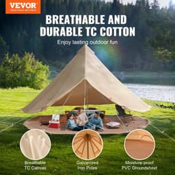 image-VEVOR 12 Person Canvas Glamping Bell Tent, Breathable Waterproof Large Yurt Tent with Stove Jack and Detachable Side Wall for Family Camping, 23'x23'x137"(Diameter 7M)