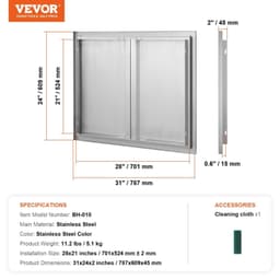 image-VEVOR BBQ Access Door, 31W x 24H Inch Double Outdoor Kitchen Door, Stainless Steel Flush Mount Door, Wall Vertical Door with Recessed Handles , for BBQ Island, Grilling Station, Outside Cabinet