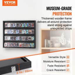 image-VEVOR 36 Graded Sports Card Display Case, 30.5x24.3x2.1 in, Baseball Card Display Frame with 98% UV Protection Clear View PC Glass, Lockable Wall Cabinet for Football Basketball Hockey Trading Card