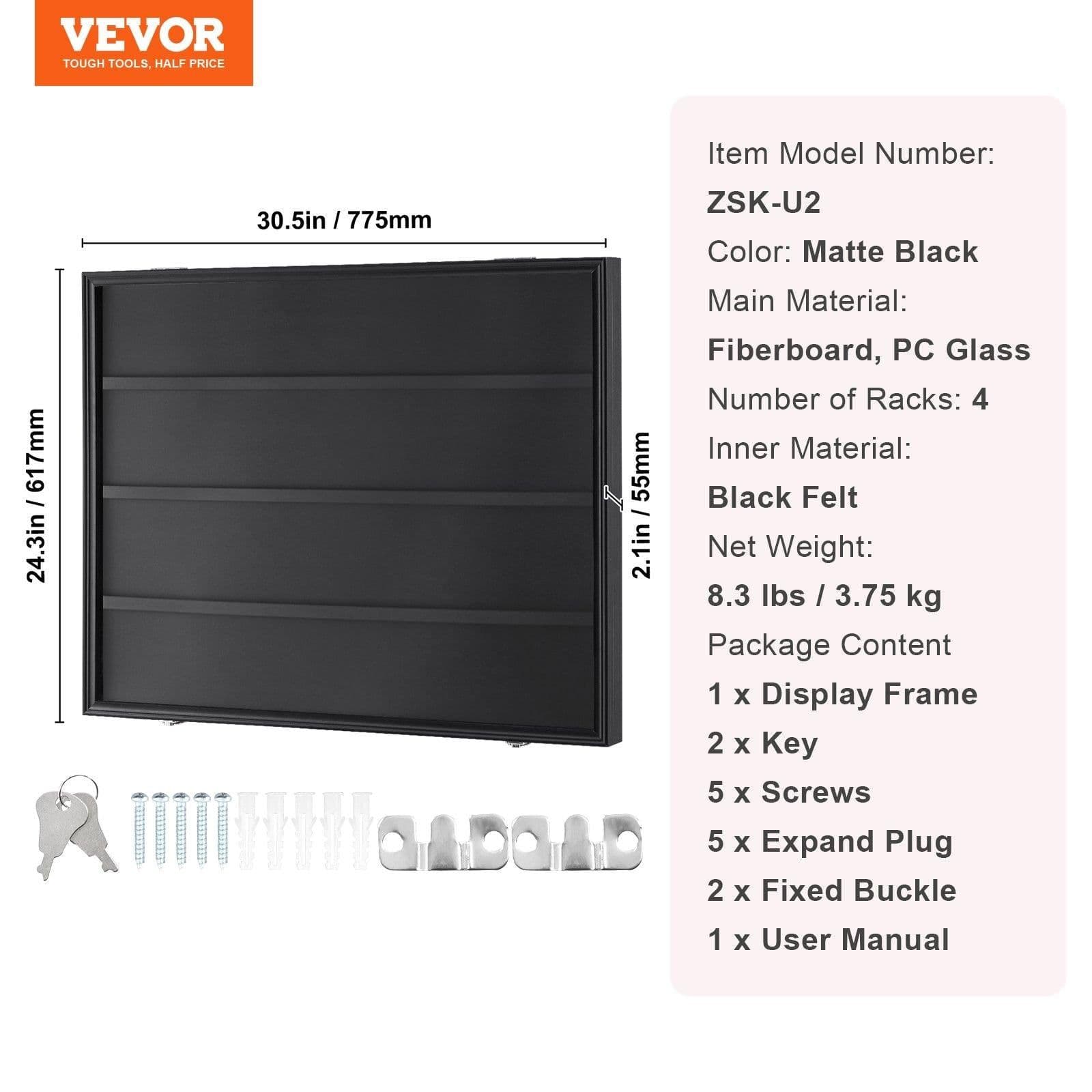 image-VEVOR 36 Graded Sports Card Display Case, 30.5x24.3x2.1 in, Baseball Card Display Frame with 98% UV Protection Clear View PC Glass, Lockable Wall Cabinet for Football Basketball Hockey Trading Card