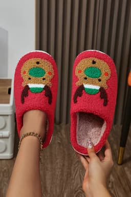 image-Fiery Red Reindeer Plush Slippers Thick Sole