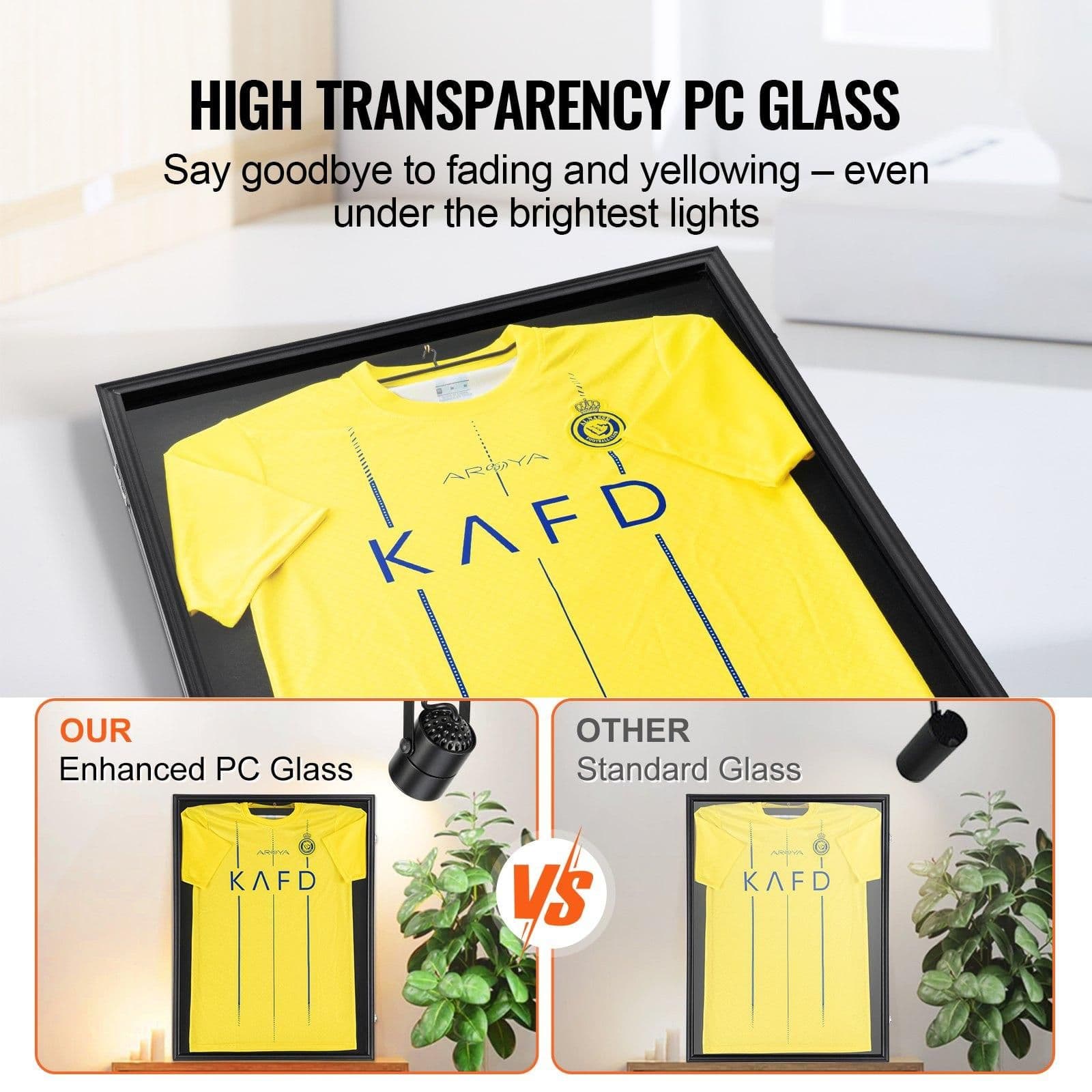 image-VEVOR 2PCs Jersey Display Frame Case, 23.3x31.2x1.5 in, Large Lockable Sport Jersey Shadow Box with 98% UV Protection PC Glass and Hangers, for Baseball Basketball Football Hockey Shirt and Uniform