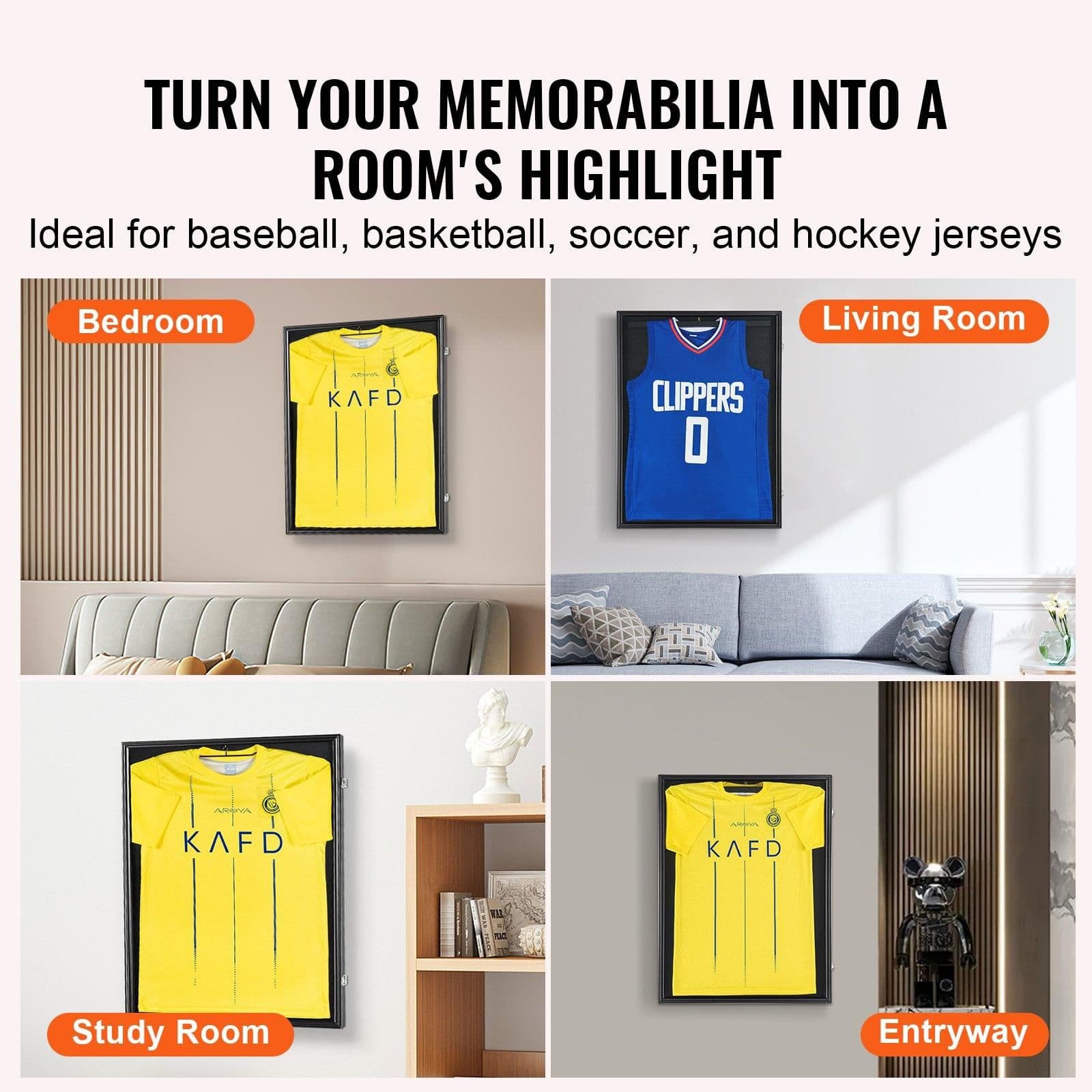 image-VEVOR 2PCs Jersey Display Frame Case, 23.3x31.2x1.5 in, Large Lockable Sport Jersey Shadow Box with 98% UV Protection PC Glass and Hangers, for Baseball Basketball Football Hockey Shirt and Uniform