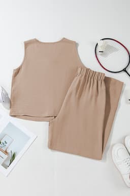 image-Goat Buttoned Vest Drawstring Wide Leg Pants 2pcs Set