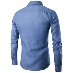 image-Men's Navy Slim Fit Long Sleeve Denim Shirt