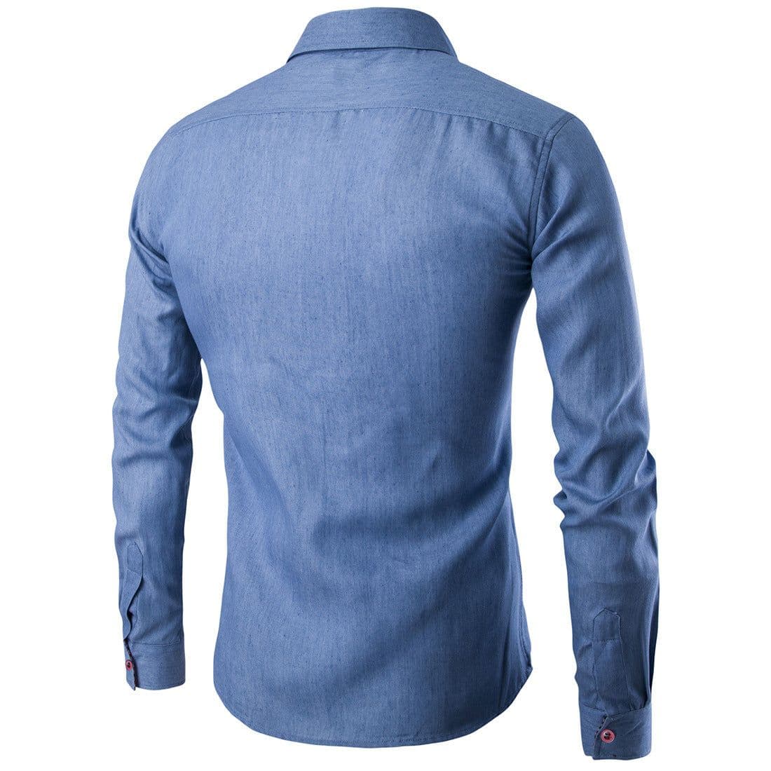 image-Men's Navy Slim Fit Long Sleeve Denim Shirt