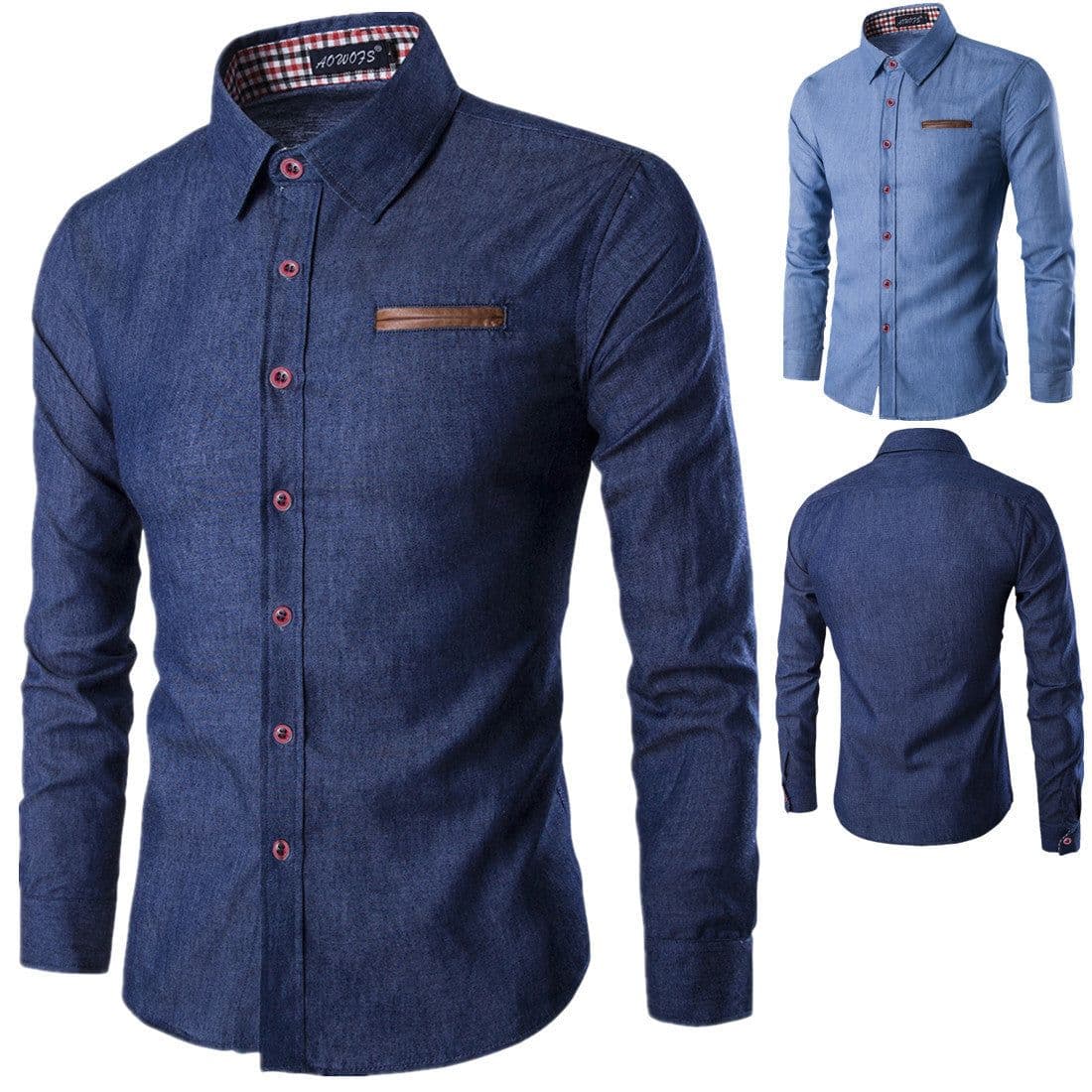 image-Men's Navy Slim Fit Long Sleeve Denim Shirt