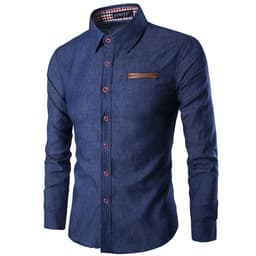image-Men's Navy Slim Fit Long Sleeve Denim Shirt
