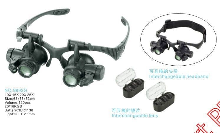 image-10 15 20 25 x times Four groups of plastic lens LED double glasses type clock repair 9892G magnifying glass
