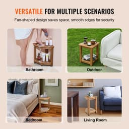 image-VEVOR Corner Shower Bench, 16.5" Height 12.8" Radius, Faux Wood Grain Polystyrene, 350 LBS with Storage Shelf, Water Resistant, Shower Stool for Inside & Outside Shower, for Bathroom, Living Room
