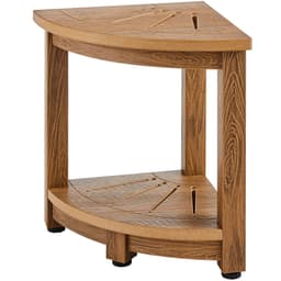 image-VEVOR Corner Shower Bench, 16.5" Height 12.8" Radius, Faux Wood Grain Polystyrene, 350 LBS with Storage Shelf, Water Resistant, Shower Stool for Inside & Outside Shower, for Bathroom, Living Room