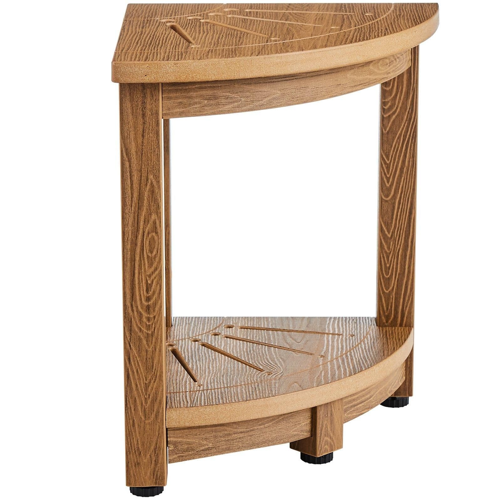 image-VEVOR Corner Shower Bench, 16.5" Height 12.8" Radius, Faux Wood Grain Polystyrene, 350 LBS with Storage Shelf, Water Resistant, Shower Stool for Inside & Outside Shower, for Bathroom, Living Room