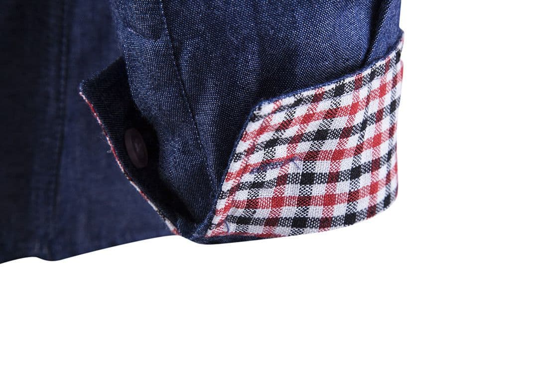 image-Men's Navy Slim Fit Long Sleeve Denim Shirt