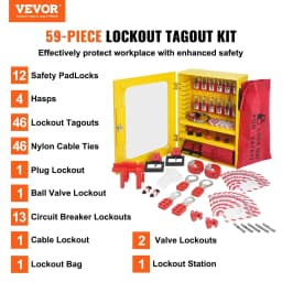 image-VEVOR Electrical Lockout Tagout Kit, 59 PCS Safety Lockout Tagout Station With Padlocks, Hasps, Tags, Ties, Plug Lockout, Circuit Breaker Lockouts, Valve Lockouts, Cable Lockout, Lockout Bag, Box