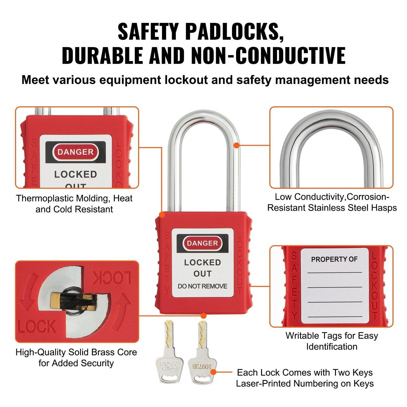 image-VEVOR Electrical Lockout Tagout Kit, 59 PCS Safety Lockout Tagout Station With Padlocks, Hasps, Tags, Ties, Plug Lockout, Circuit Breaker Lockouts, Valve Lockouts, Cable Lockout, Lockout Bag, Box