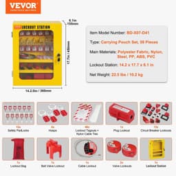 image-VEVOR Electrical Lockout Tagout Kit, 59 PCS Safety Lockout Tagout Station With Padlocks, Hasps, Tags, Ties, Plug Lockout, Circuit Breaker Lockouts, Valve Lockouts, Cable Lockout, Lockout Bag, Box