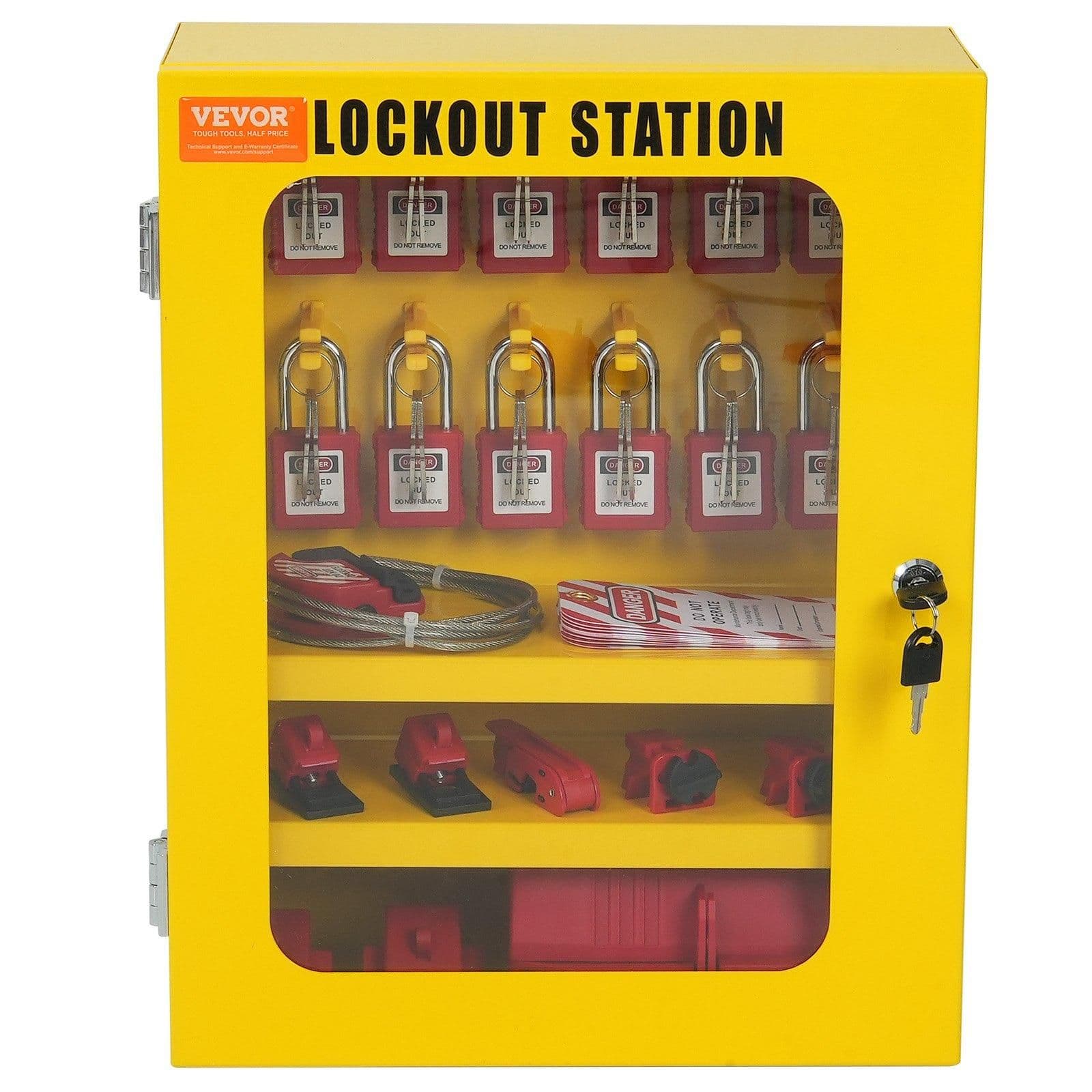 image-VEVOR Electrical Lockout Tagout Kit, 59 PCS Safety Lockout Tagout Station With Padlocks, Hasps, Tags, Ties, Plug Lockout, Circuit Breaker Lockouts, Valve Lockouts, Cable Lockout, Lockout Bag, Box