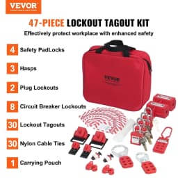 image-VEVOR Electrical Lockout Tagout Kit, 47 PCS Safety Loto Kit Includes Padlocks, Hasps, Tags, Nylon Ties, Plug Lockouts, Circuit Breaker Lockouts, and Carrying Bag, for Industrial, Electric Power