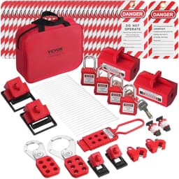 image-VEVOR Electrical Lockout Tagout Kit, 47 PCS Safety Loto Kit Includes Padlocks, Hasps, Tags, Nylon Ties, Plug Lockouts, Circuit Breaker Lockouts, and Carrying Bag, for Industrial, Electric Power
