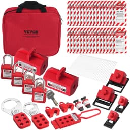 image-VEVOR Electrical Lockout Tagout Kit, 47 PCS Safety Loto Kit Includes Padlocks, Hasps, Tags, Nylon Ties, Plug Lockouts, Circuit Breaker Lockouts, and Carrying Bag, for Industrial, Electric Power