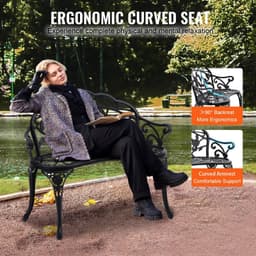 image-VEVOR Outdoor Bench, 38.8 inches Metal Garden Bench for Outdoors,480 lbs Load Capacity Bench, Outdoor Garden Park Bench with Backrest and Armrests, Patio Bench for Garden, Park, Yard, Front Porch