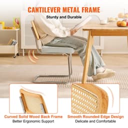 image-VEVOR Rattan Dining Chairs Set of 2, Mid Century Modern Dining Chair, Upholstered Velvet Accent Chair with Rattan Back, Retro Dining Room Kitchen Chair for Living Room, Bedroom, Office (18.1 Inch)
