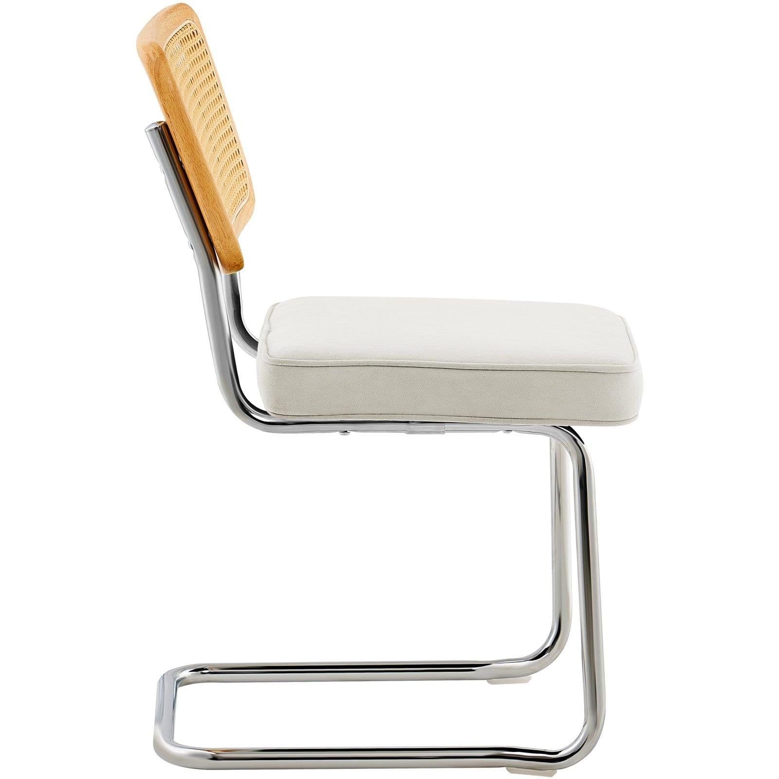 image-VEVOR Rattan Dining Chairs Set of 2, Mid Century Modern Dining Chair, Upholstered Velvet Accent Chair with Rattan Back, Retro Dining Room Kitchen Chair for Living Room, Bedroom, Office (18.1 Inch)