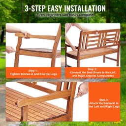 image-VEVOR Outdoor Bench, 48 inches Wood Garden Bench for Outdoors, Outdoor Garden Park Bench with Backrest and Armrests, 700 lbs Load Capacity Bench, Patio Bench for Garden, Park, Yard, Front Porch