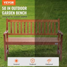 image-VEVOR Outdoor Bench, 50 inches Wood Garden Bench for Outdoors, Outdoor Garden Park Bench with Backrest and Armrests, 800 lbs Load Capacity Bench, Patio Bench for Garden, Park, Yard, Front Porch