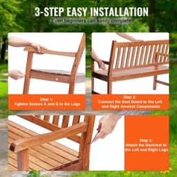 image-VEVOR Outdoor Bench, 50 inches Wood Garden Bench for Outdoors, Outdoor Garden Park Bench with Backrest and Armrests, 800 lbs Load Capacity Bench, Patio Bench for Garden, Park, Yard, Front Porch