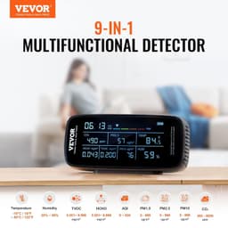 image-VEVOR Air Quality Monitor 9-IN-1, CO2, Temperature, Humidity, Formaldehyde TVOC AQI Tester, Professional PM2.5 PM10 PM1.0 Particle Counter for Indoor/Outdoor, Air Quality Meter w/Alarm Thresholds