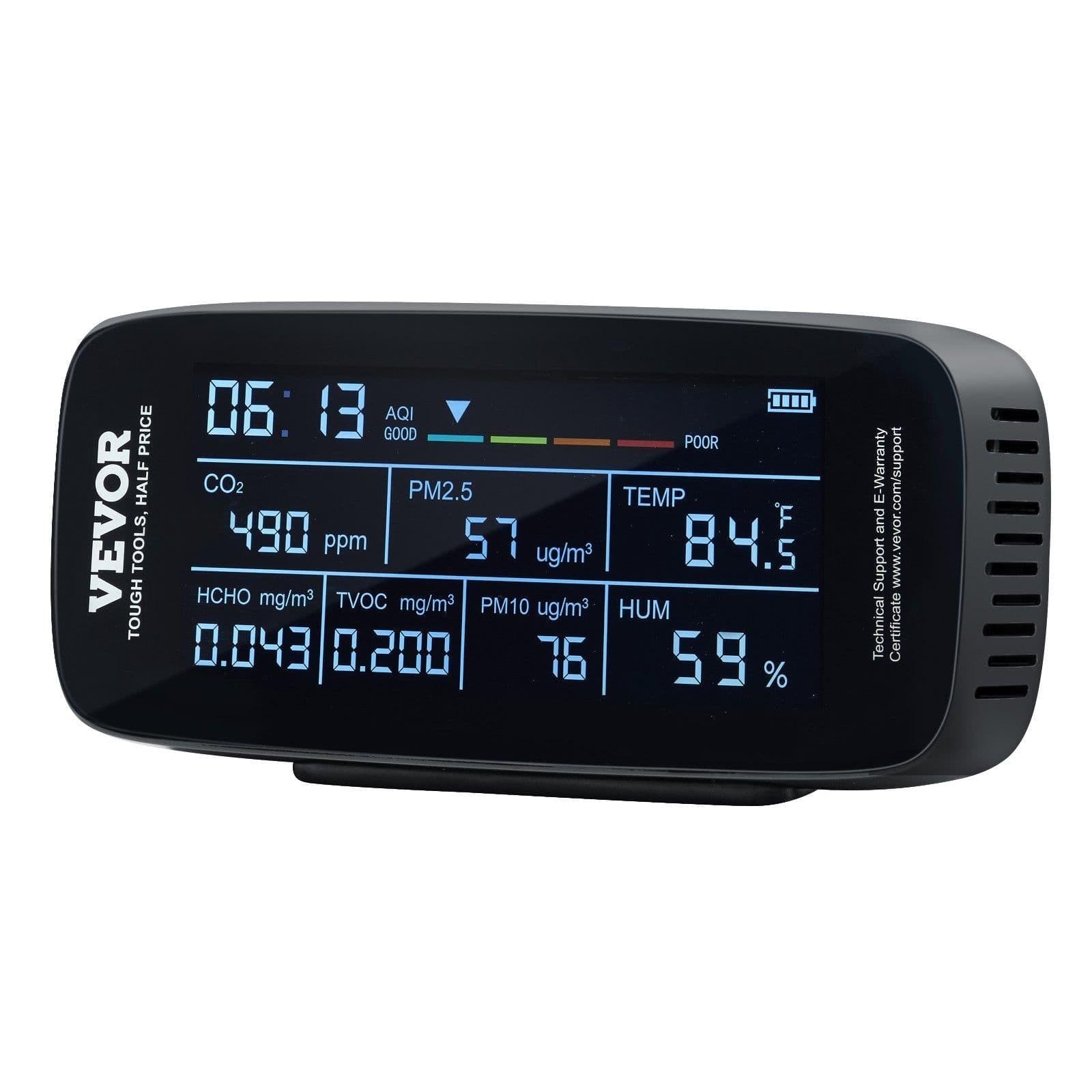 image-VEVOR Air Quality Monitor 9-IN-1, CO2, Temperature, Humidity, Formaldehyde TVOC AQI Tester, Professional PM2.5 PM10 PM1.0 Particle Counter for Indoor/Outdoor, Air Quality Meter w/Alarm Thresholds