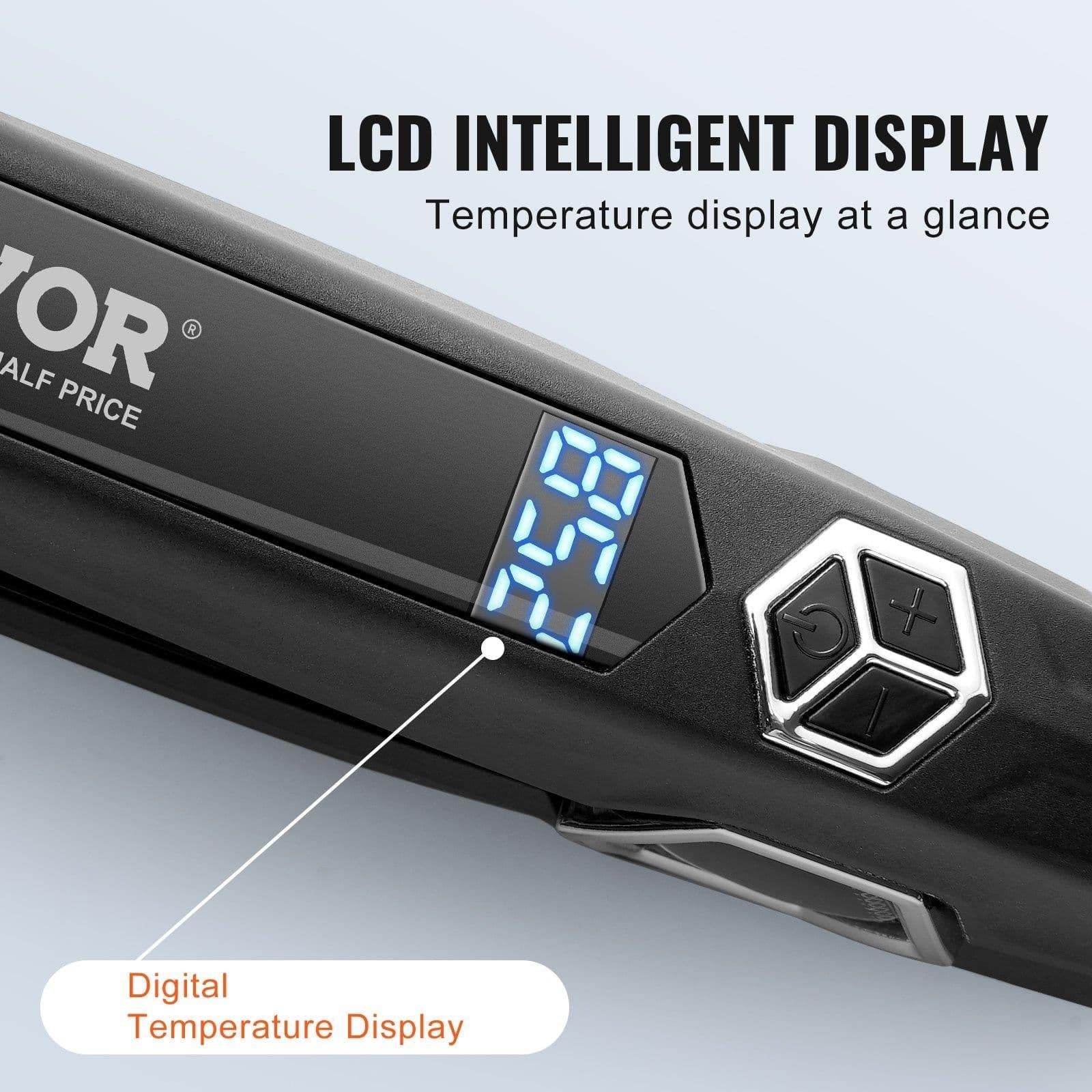 image-VEVOR Hair Straightener, 1.5-inch Titanium Flat Iron, Dual Infrared Hair Straightener Flat Iron with LCD Display and 19 Temp Levels - 210°F to 450°F, Fast Heating Hair Iron for Salon Home Travel Use