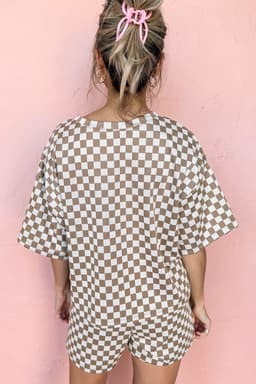 image-Black Checkered 2-Piece Set - Loose Tee and Shorts Casual Outfits