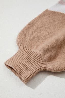 image-Straw Yellow Leopard Color Block Knit Sweater