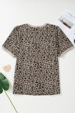image-Khaki Leopard Print Textured Plus Size T Shirt