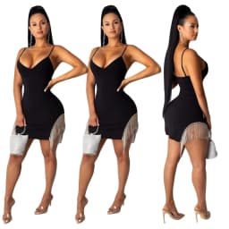 image-38YY5090 Autumn Winter Women Sexy Solid Spaghetti Strap Irregular