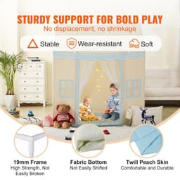 image-VEVOR Kids Play Tent, Kids Tent for Kids 1-5 Years Old, Toddler Tent with Mat and Tent Lamp, Tent for Kids with Windows for Indoor and Outdoor, Play House Castle Tent for Boys and Girls, Beige