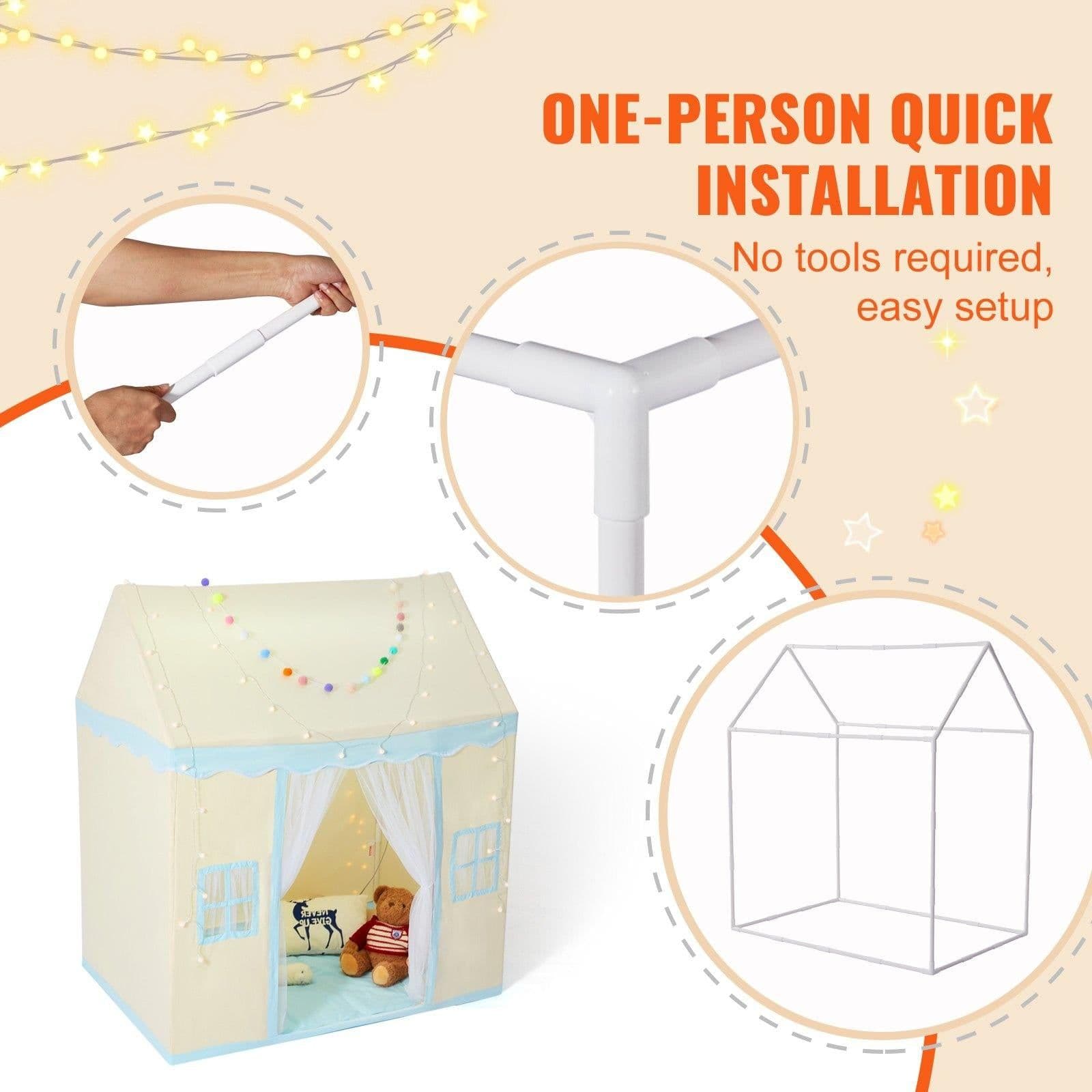 image-VEVOR Kids Play Tent, Kids Tent for Kids 1-5 Years Old, Toddler Tent with Mat and Tent Lamp, Tent for Kids with Windows for Indoor and Outdoor, Play House Castle Tent for Boys and Girls, Beige